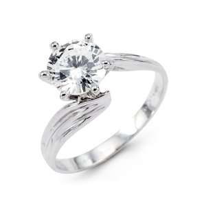    14k Solid White Gold Round Cut CZ Engagement Band Ring Jewelry