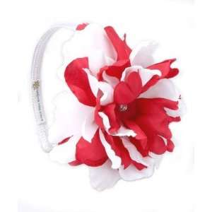  White Hard Headband with Red White Peony Beauty