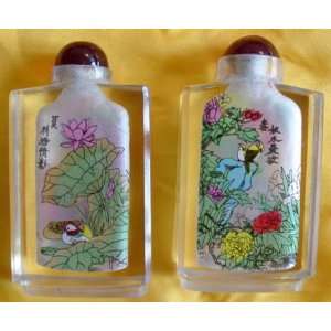  2 Hand Painted Crystal Snuff Bottles 