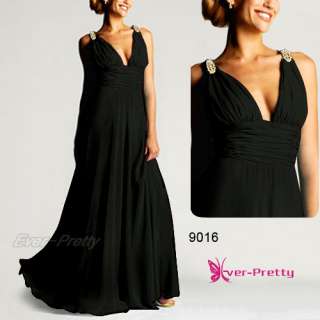 Exquisite Blacks Diamante Chiffon V neck Long Evening Gown 09016BK 