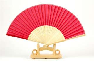FAN SOLID RED SILK BAMBOO Hand Pocket Asian Decor New  