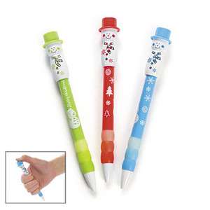  CHRISTMAS SNOWMAN PENS RUBBER GRIPS (LOT OF 12) NEW PARTY FAVORS 
