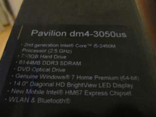 HP Pavilion DM4 3050US 14 LED Laptop i5 2450 2.5GHz 6GB 750GB Beats 