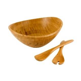 Totally Bamboo 3 Piece Set Euro Bamboo Salad Bowl with Servers