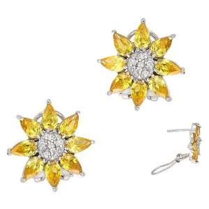  C.Z. (.925) STERLING SILVER YELLOW FLOWER RHODIUM PLATED 