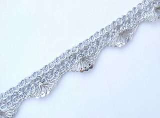 Yards. Silver, Crocheted Trim with Sequins. Ribbon, Braid, Lace 