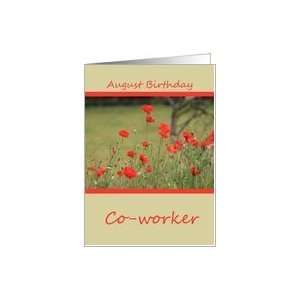 co worker Happy August Birthday, Red Poppy Card
