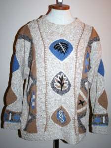 SIGRID OLSEN Hand Knit Sweater Brown Blue Womens Large  