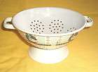Vintage White Enamel Strainer Colander Enamelware with Country Geese 