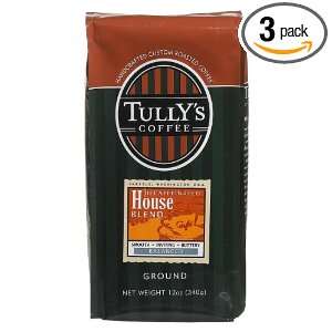 Tullys Coffee Decaf House, Ground , 12 Ounce Bags (Pack of 3)  
