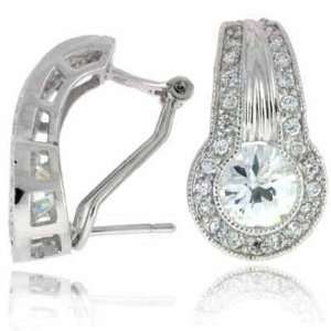  Sterling Silver Simulated Diamond CZ Round Circle Omega 