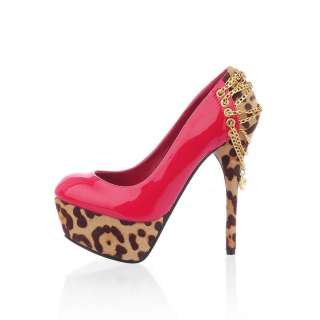   Leopard Patent Platform Pumps High Heels Women Shoes UK Size 2 6 X318