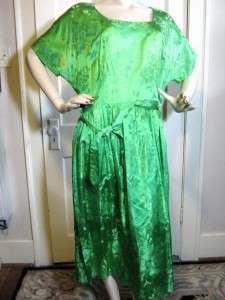 Vintage 1950s Green Satin Shirtwaist Dress~Extra Large~Mad Men~Metal 
