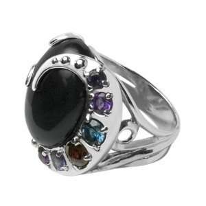   Sterling Silver Midnight Moondance Rainbow Obsidian Ring Jewelry