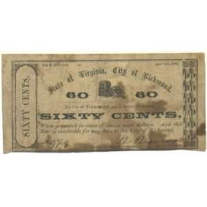  Virginia City of Richmond 1862 60 Cents 