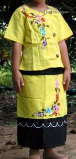 Yellow Northern Thailand Craft Cotton Girls Outfit sz34  