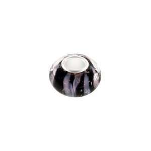 Bacio Italian Glass Bead Glass Charm Grey Black Vertical Stripe Charm 