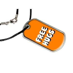  Free Hugs   Military Dog Tag Black Satin Cord Necklace 