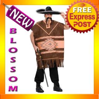 C241 Mens Spanish Mexican Poncho Serape Adult Halloween Costume  
