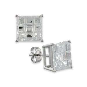   Silver Square Invisible Princess Cut Cz Stud Earrings 7MM 3ct Jewelry