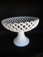 HAND PAINTED MILK GLASS COMPOTE CONSOLE BOWL  