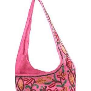   PNK Kashmiri Woolen Medium Shoulder Strap Pink Crewel Work Bag Beauty