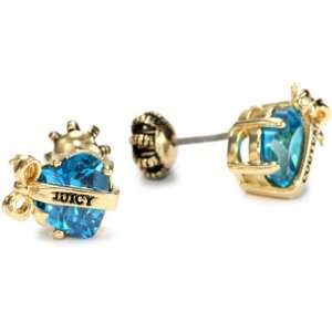   Juicy Couture Jewelry Banner Heart Crystal Earrings Blue Gold Jewelry