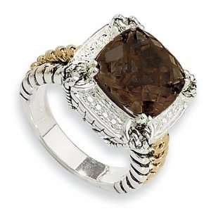  Sterling Silver and 14k 6.80ct Smokey Quartz Ring Jewelry