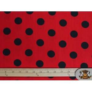  Polycotton Printed Polka Dots Black RED Background Fabric 