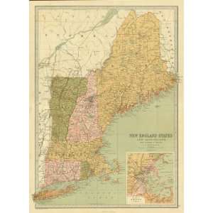    Bartholomew 1873 Antique Map of New England