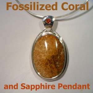 Fossilized Indonesian Coral and Sapphire Handmade Sterling Silver 