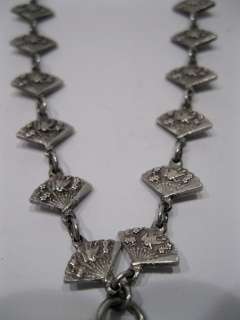  Japanese Aesthetic Silver Fan Necklace w Sea Creature Repousse Locket