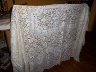 Antique Estate Lace Cotton Tablecloth 66 x 88  
