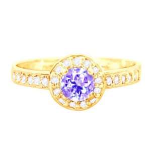 14K Yellow Gold Medium Round Gemstone and Diamond Engagement Ring 