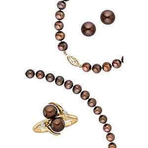 14kt. Yellow Gold, Cultured Freshwater Chocolate Brown Pearl Box Set 
