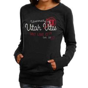 NCAA Utah Utes Ladies Black Scoop Neck Fleece Sweatshirt  