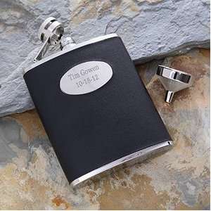  Personalized Black Leather Pocket Flask For Men Kitchen 