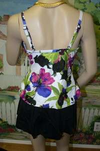 FLORAL CROSSOVER TANKINI BRIEFS 16 16W SWIMSUIT 2PC  