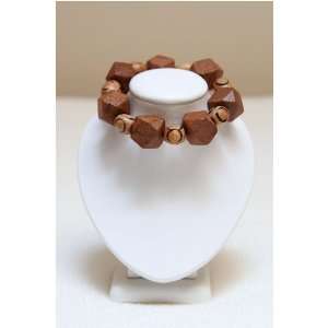 Faceted Wood Beads with Burned Circle Wood Beads 