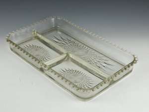 VINTAGE CLEAR CRYSTAL GLASS RECTANGLE DIVIDED SERVING PLATE RELISH 