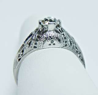 Antique European Diamond French Sapphire Ring 18K White Gold Estate 