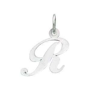  Fancy Cursive Letter R Charm 14k White Gold Jewelry