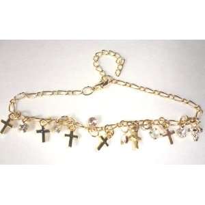   Gift of Bling Rhinestone Cross Anklet in Gold Adjustable Beauty