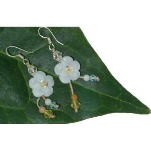 Scarlet Pimpernel Flower Blossom Jade Earrings Embellished with 
