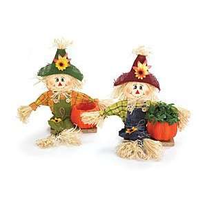 Asst Scarecrows with Pumpkin Planters 