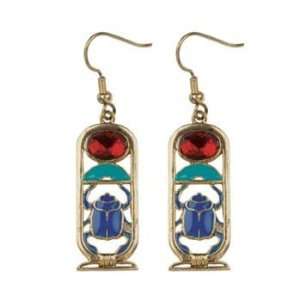    Scarab Cartouche Earrings   Pewter   1.25 Height Jewelry
