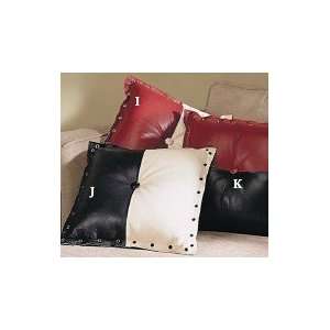  16in LEATHER PILLOW, RED & BONE