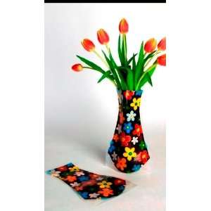  Flat Pak Vase Black Floral. 4 Pack