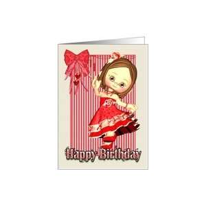  Birthday Card   Little Girl Dancing   Red Card Card 