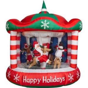  Gemmy 8 Inflatable Happy Holidays Caroussel w/ Riding 